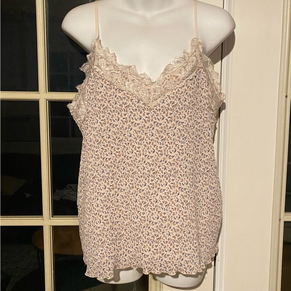 New beige camisole floral top with lace detail